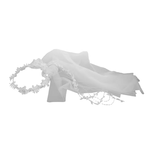 Beavorty Weißer Braut Blumenkranz mit Schleife und Perlen Eleganter Brautschleier Haarschmuck für Hochzeit Junggesellinnenabschied und Verlobung Festliches Accessoire für Bräute von Beavorty