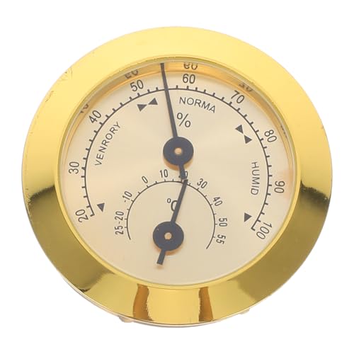 Beavorty Zigarrenhygrometer Hydrometer-Feuchtigkeitsmesser eingebettetes Thermometer Zigarrenfeuchtigkeitsmesser Zigarrenfeuchtigkeitsthermometer rundes Hygrometer für Humidor Metall Golden von Beavorty