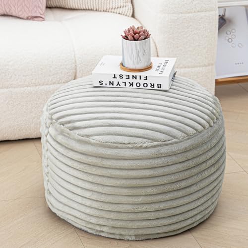 Runder moderner Polsterhocker mit Schaumstofffüllung, 50,8 x 50,8 x 30,5 cm, Fußstütze unter dem Schreibtisch, Fußhocker, ideal für Wohnzimmer, Schlafzimmer, kleine Möbel (hellgrauer Sitzhocker mit von Beawelkomjo