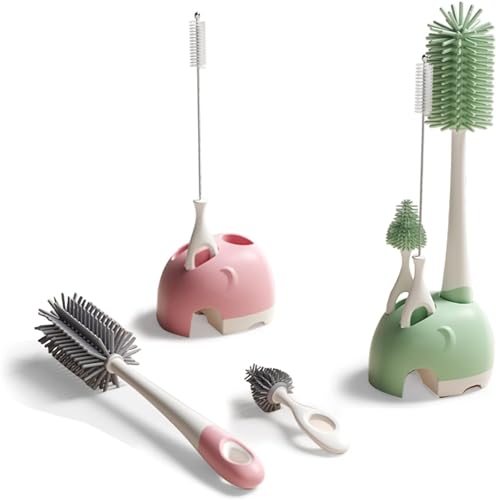 Bebamour Stand Babyflaschenbürsten für die Reinigung 3 in 1 weiche Babyflaschenbürste, Nuckelbürste, Strohhalmreiniger für Standflaschenbürsten-Reiniger-Set(Beige) von Bebamour