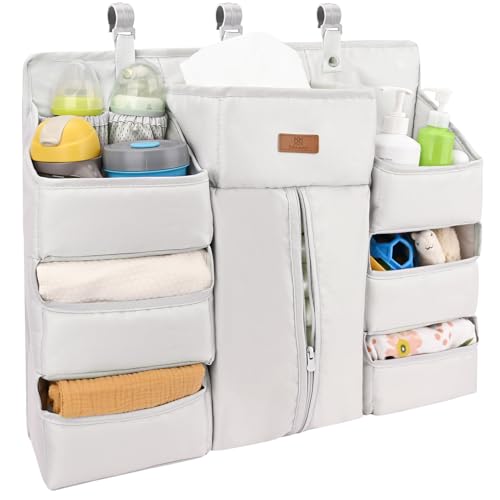 Bebamour Wickeltasche zum Aufhängen für Wickeltisch und Krippe, Windelstapler, Kindergarten-Organizer für Baby-Essentials, Windel-Organizer für Kinderbett, Grau von Bebamour