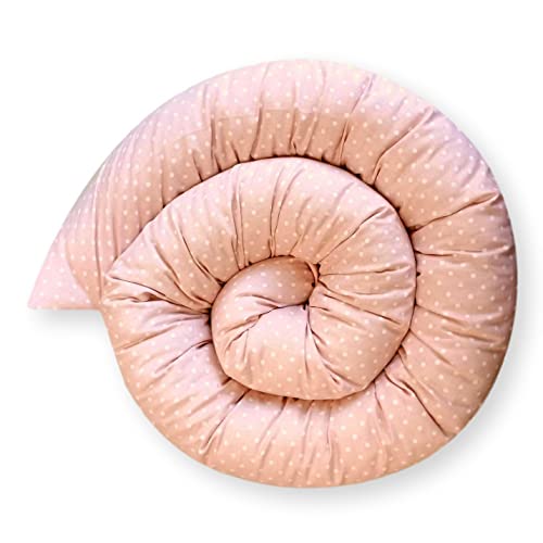 Bebeloo Bettschlange Bettkissen Seitenschläferkissen Nackenrolle Schlafkissen Kuschelschlange Stillkissen Zierkissen Zugluftstopper Body Pillow Baumwolle (Rosa Punkte, 210 cm) von Bebeloo