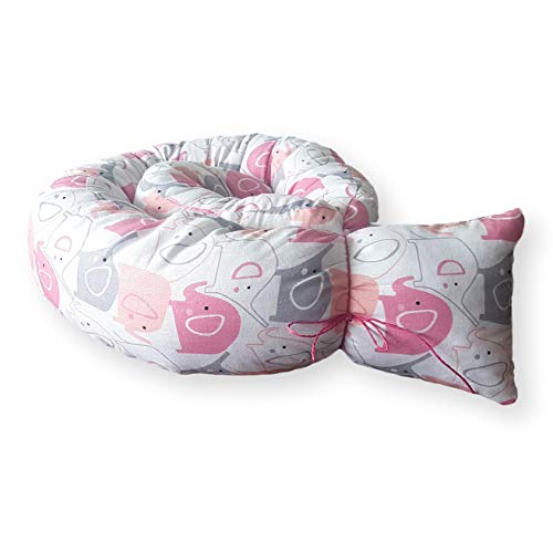 Bebeloo Bettschlange Bettkissen Seitenschläferkissen Nackenrolle Schlafkissen Kuschelschlange Stillkissen Zierkissen Zugluftstopper Body Pillow Baumwolle (140 cm, Rosa Elefanten) von Bebeloo