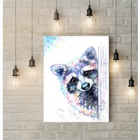 Waschbär Box Leinwand, Aquarell Leinwanddruck Waschbär Box Leinwand, Aquarell Leinwanddruck von BebesArts