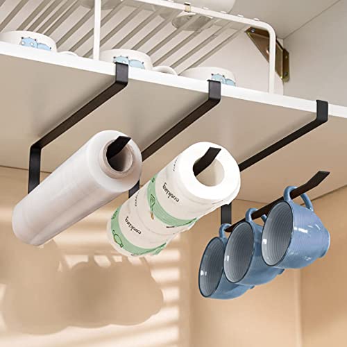 2 Pack Papierrollenhalter, Paper Towel Holder, Küchenrollenhalter Ohne Bohren, Sliding Wall Mount Paper Rolls Rack, für Küche, Badezimmer, 26.5x1,1x10,8 cm (Schwarz) von Bebochoi