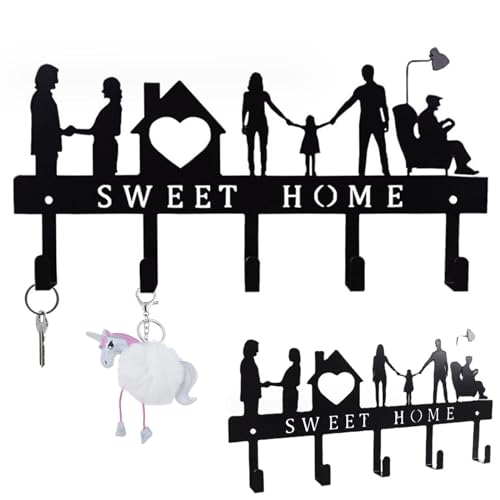 Bebochoi Schlüsselhaken Schlüsselbrett Sweet Home Schlüsselboard Schwarz mit 5 Haken Dekorativer Schlüsselhalter Aufhänger Wohnkultur Schlüsselablage für Flur, Wohnzimmer, Küche, 33 X 15 CM von Bebochoi
