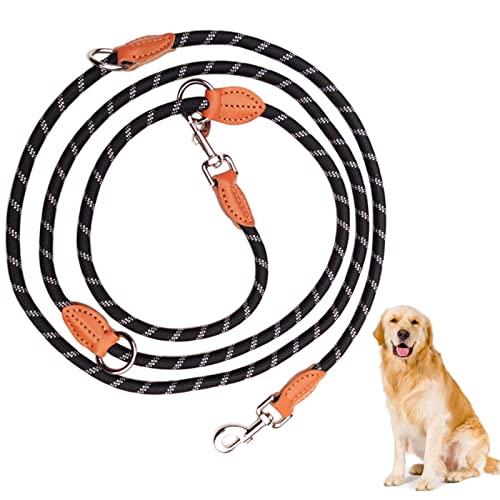 Hundeleine Verstellbar, Führleine Hund Rund mit 2 Karabinerhaken und 3 Ringen, Umhängeleine & Doppelleine, Hundeleine für Ggroße und Mittelgroße Hunde mit Reflektierenden Streifen (13 mm × 3 m) von Bebochoi