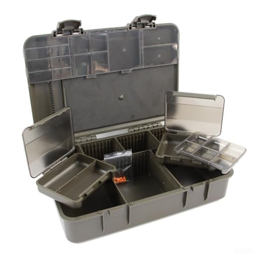 2+1 Aufbewahrungsbox für Karpfenangeln mit sortierter Angelbox und mehreren Fächern für organisierte Ausrüstung von Bebykilemi