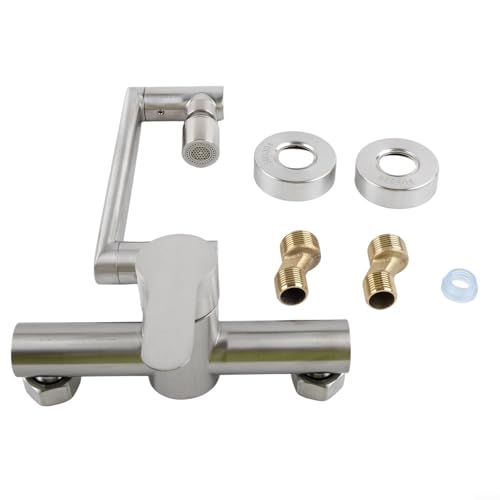 304 Edelstahl Wandmontierte Küchenarmatur mit klappbarem Spülenarm, 360 Grad Schwenkarmatur, Warm- und Kaltwasser-Mischbatterie kompatibel mit Waschbecken oder Waschtisch 304 Edelstahl Wandmontierte Küchenarmatur mit klappbarem Spülenarm, 360 Grad Schwenkarmatur, Warm- und Kaltwasser-Mischbatterie kompatibel mit Waschbecken oder Waschtisch von Bebykilemi