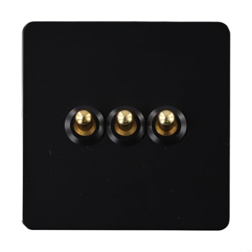 86 Typ Edelstahl Wand-Kipp-Lichtschalter mit Messinghebel, 1-Wege- oder 2-Wege-Verdrahtung, hitzebeständig und feuerfest, langlebige glatte Platte für Zuhause, Büro (3-Gang) von Bebykilemi