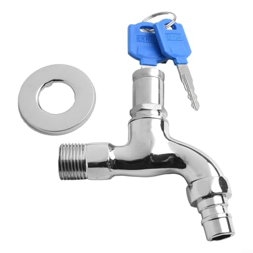 Abschließbarer Garten Wasserhahn mit Schlüssel - 1/2 Zoll Außengewinde Metalllegierung Wasserhahn Anti-Diebstahl Wasserzapfhahn Kompatibel mit für Gartenbewässerung, Autowäsche, Waschtisch o von Bebykilemi