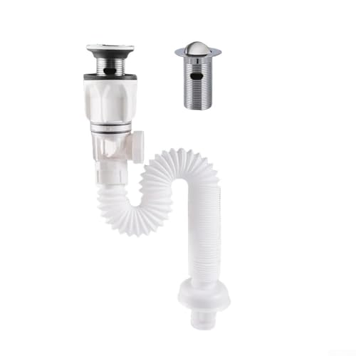 Bebykilemi Edelstahl-Waschbeckenablauf mit Waschbecken-Abflussrohr, Waschbecken-Geruchsverschluss und Knickverschluss, flexibler ABS-Gummi-Ablaufschlauch, wandmontiertes Waschbecken (weiß) von Bebykilemi