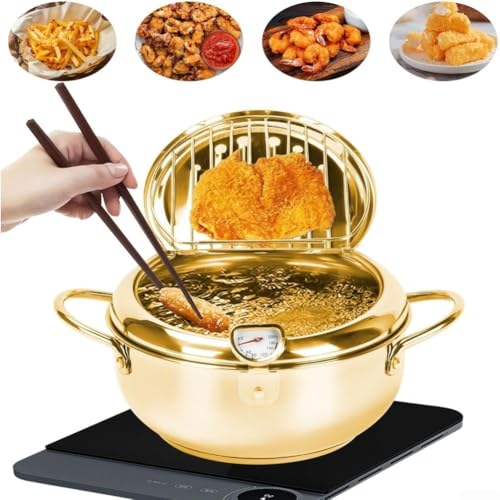 Bebykilemi Japanische Fritteuse aus Edelstahl mit integriertem Thermometer und Abtropfgestell, um die Textur der Lebensmittel zu erhalten und Öl zu minimieren (24 cm) von Bebykilemi