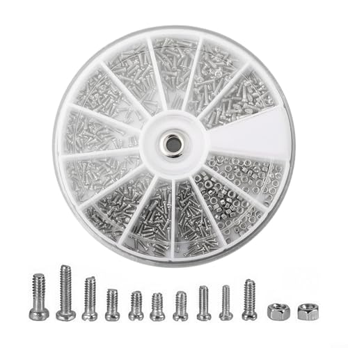 Bebykilemi Kleine Schraube und Mutter Set, Edelstahl Gemischter Typ M1 M1.2 M1.4 M1.6, Geeignet für Uhrenspiegel Elektronische Reparatur, Kommt mit einer Aufbewahrungsbox von Bebykilemi