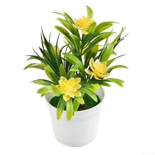 Bebykilemi Künstliche Lotusblumen-Arrangement, mit Blättern im dekorativen Topf, für drinnen und draußen, für Zuhause, Büro, Restaurant, Garten, Dekoration (gelb) von Bebykilemi