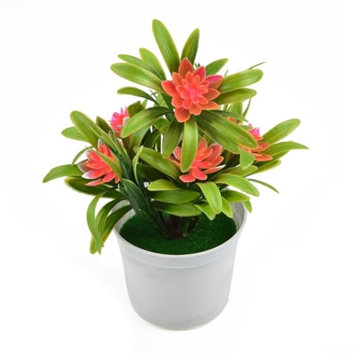 Bebykilemi Künstliche Lotusblumen-Arrangement, mit Blättern im dekorativen Topf, für drinnen und draußen, für Zuhause, Büro, Restaurant, Garten, Dekoration (orange) von Bebykilemi