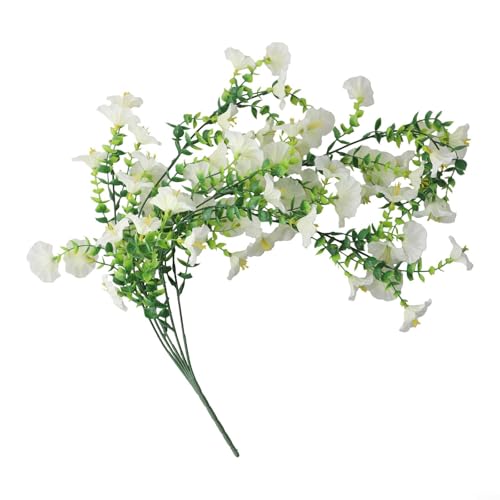 Bebykilemi Künstliche Morning Glory Hängende Ranke Seidenblumen Outdoor Indoor Dekorative Pflanze mit realistischen Eukalyptusblättern für Wand Tür Zaun (weiß) von Bebykilemi