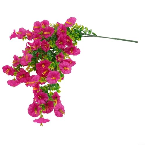 Bebykilemi Künstliche Morning Glory Hängende Rebe Seidenblumen Outdoor Indoor Dekorative Pflanze, mit realistischen Eukalyptusblättern, für Wand, Tür, Zaun (Rosarot) von Bebykilemi
