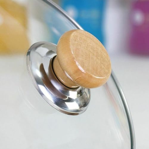 Bebykilemi Topfdeckelknöpfe aus Holz mit Edelstahlboden, hitzebeständig, verbrühungssicher, Pfannendeckelgriffe für Töpfe, Bratpfannen, Wasserkocher, einfach zu verwenden (SKU), 4 Stück von Bebykilemi