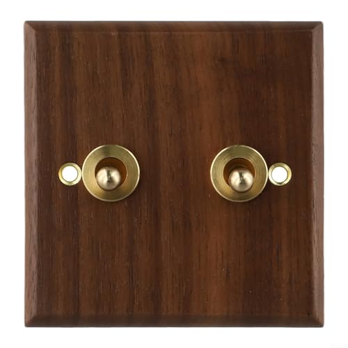 Kipp-Lichtschalter, 1/2-Wege, Retro, schwarzes Walnussholz, dekorativer Wandschalter mit Messinghebel, 86 x 86 mm, handgefertigtes Handwerksdesign für Zuhause (2-Gang) von Bebykilemi