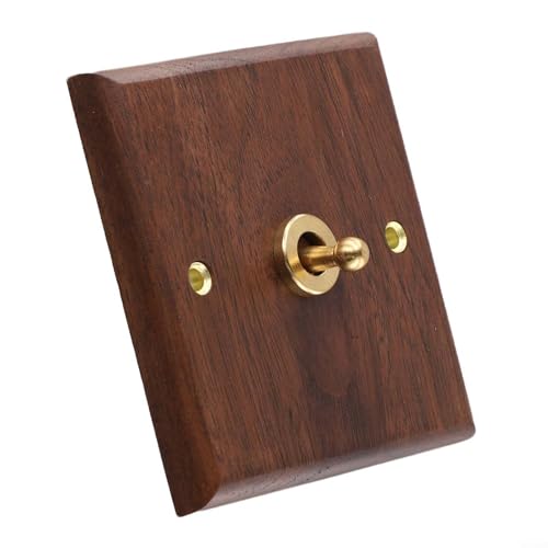 Kipp-Lichtschalter, 1/2-Wege, Retro, schwarzes Walnussholz, dekorativer Wandschalter mit Messinghebel, 86 x 86 mm, handgefertigtes Kunsthandwerk-Design für Zuhause (1-Gang) von Bebykilemi