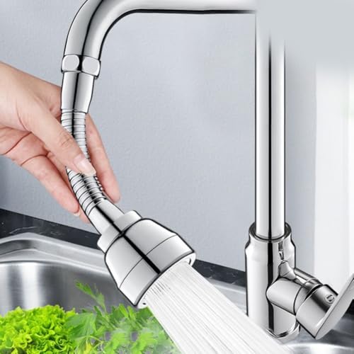 Küchenarmatur-Verlängerung, 360 Grad drehbar, wassersparender Aufsatz mit drei Durchflussmodi, spritzfreie Schwenkdüse für Spüle, Metallkonstruktion, universelle Passform, Ea(B) von Bebykilemi