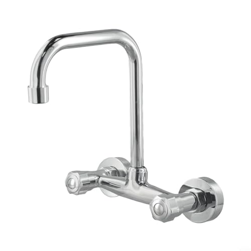 Küchenspüle, Mischbatterie, Messing, Doppellocharmatur mit 360 Grad schwenkbarem Auslauf, Warm- und Kaltwassertemperaturkontrolle, wassersparendes Design, verchromte Oberfläche für die Küche zu Hause von Bebykilemi