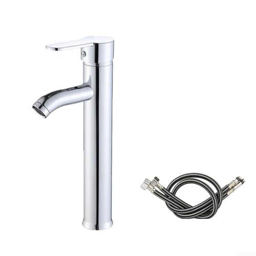 Moderne Waschbecken-Mischbatterie, Einhebel-Wasserhahn mit 60 cm Zuleitungsschläuchen, Edelstahl, für oberhalb der Theke, Warm- und Kaltwassersteuerung, Silber/Schwarz (Silber) von Bebykilemi