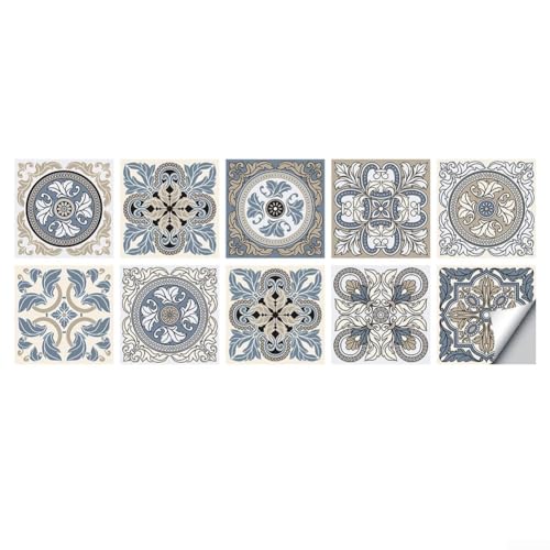 Selbstdekorative Fliesenaufkleber im europäischen Stil, 15 cm, wasserdichte PVC-Wanddekoration für Küche, Badezimmer, helles Vollfarbdesign, 10 Stück von Bebykilemi