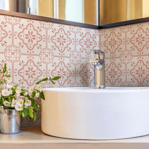 Transformative PVC-Fliesenaufkleber in charmanten rosa Mustern, geeignet für alle glatten Oberflächen (groß), 10 Stück von Bebykilemi