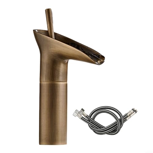 Vintage-Badezimmerarmatur aus Messing, Wasserfall-Waschbeckenarmatur, antiker Waschtischmischer für Aufsatzwaschbecken, Retro-Warmatur-Mischbatterie mit Heiß- und Kaltsteuerung, Schwarz / Gold-Finish Vintage-Badezimmerarmatur aus Messing, Wasserfall-Waschbeckenarmatur, antiker Waschtischmischer für Aufsatzwaschbecken, Retro-Warmatur-Mischbatterie mit Heiß- und Kaltsteuerung, Schwarz / Gold-Finish von Bebykilemi