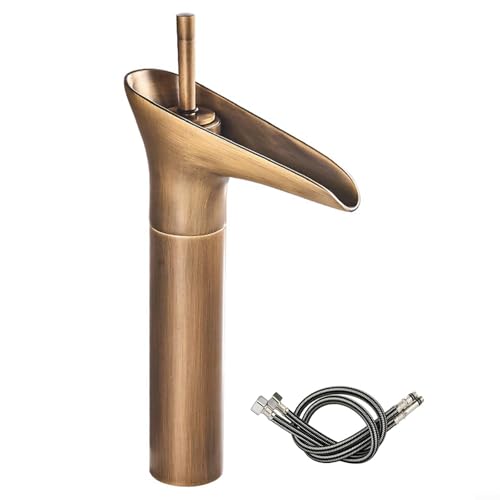 Vintage-Badezimmerarmatur aus Messing, Wasserfall-Waschbeckenarmatur, antiker Waschtischmischer für Aufsatzwaschbecken, Retro-Warmatur-Mischbatterie mit Heiß- und Kaltsteuerung, Schwarz-Gold-Finish Vintage-Badezimmerarmatur aus Messing, Wasserfall-Waschbeckenarmatur, antiker Waschtischmischer für Aufsatzwaschbecken, Retro-Warmatur-Mischbatterie mit Heiß- und Kaltsteuerung, Schwarz-Gold-Finish von Bebykilemi