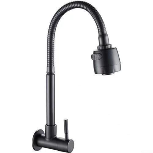 Wandmontierte Küchenspüle Wasserhahn mit flexiblem Schlauch, Dual-Sprühmodi Kaltwasserhahn, Eisenkonstruktion G1/2 Zoll Gewinde für Küche Badezimmer, Schwarz von Bebykilemi
