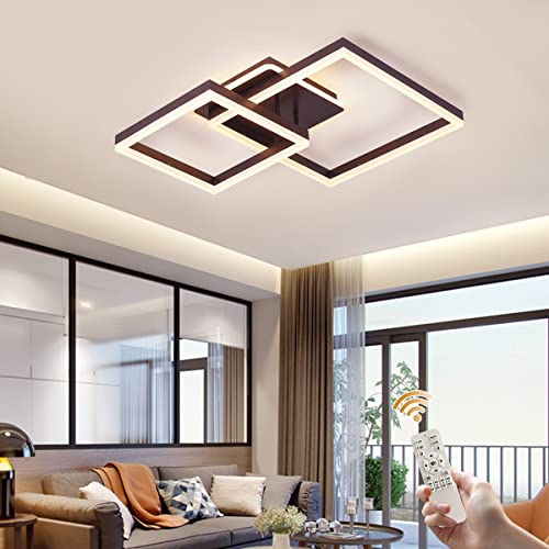 Becailyer LED-Deckenleuchten, 80 W Moderner LED-Dimmbarer Unterputz-Acryl-Kronleuchter, 3 Quadrate Unterputz-Deckenleuchte für Wohnzimmer, Küche, Schlafzimmer, Kaffeefarbe von Becailyer