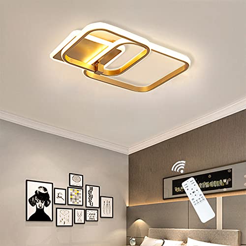 Becailyer Moderne 2 Quadratische Deckenleuchte Dimmbar Unterputz Deckenleuchte für Wohnzimmer Schlafzimmer Küche Gold Acryl LED Deckenleuchter mit Fernbedienung von Becailyer