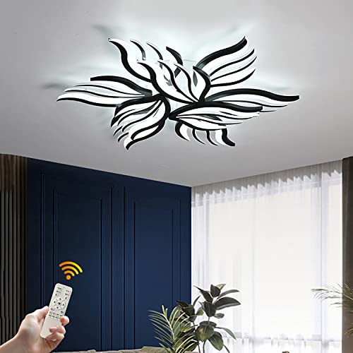 Becailyer Moderne Deckenleuchte, 9-köpfige Deckenlampe in Blumenform, 90 W dimmbarer LED-Kronleuchter aus Acryl in Deckennähe Beleuchtungskörper für Wohnzimmer, Esszimmer, Schlafzimmer, Büro (Schwarz) von Becailyer