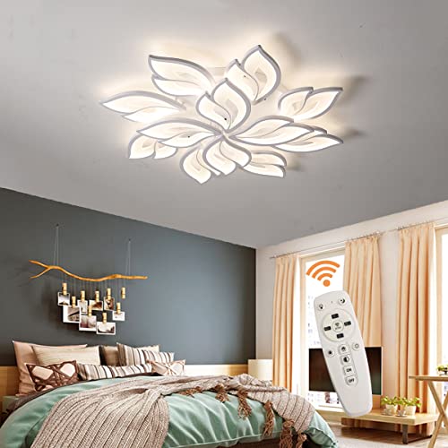 Becailyer Moderne LED-Deckenleuchte, dimmbare Blattform, Unterputz-Deckenleuchte mit Fernbedienung, 80W Acryl-Deckenleuchter-Beleuchtung für Schlafzimmer, Wohnzimmer, Esszimmer (12 Köpfe/32,28 Zoll) von Becailyer