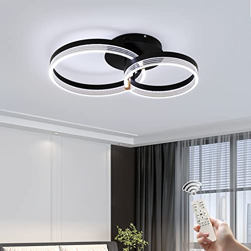 Becailyer Moderne LED Deckenleuchte Dimmbar Fernbedienung, 2 Ringe Deckenleuchte 32W Acryl Unterputz Deckenleuchte für Wohnzimmer Schlafzimmer Küche Esszimmer Korridor Balkon, Schwarz von Becailyer