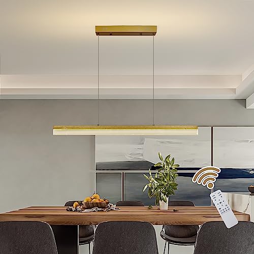 Becailyer Moderne LED-Kronleuchter, dimmbare Pendelleuchte, lineare Leuchten, Fernbedienung, Farbe/Helligkeit, verstellbare Hängelampe für Schlafzimmer, Wohnzimmer, Esszimmer, Küche (22 W Gold) von Becailyer