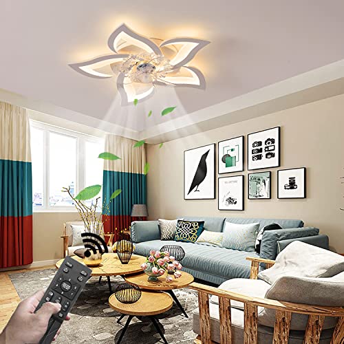Becailyer Moderner Deckenventilator mit Beleuchtung, 50 W LED, dimmbar, kreative Blumenform, Unterputz-Deckenventilator, 6-Gang-Windgeschwindigkeits-Ventilator-Leuchte für Wohnzimmer, Schlafzimmer von Becailyer