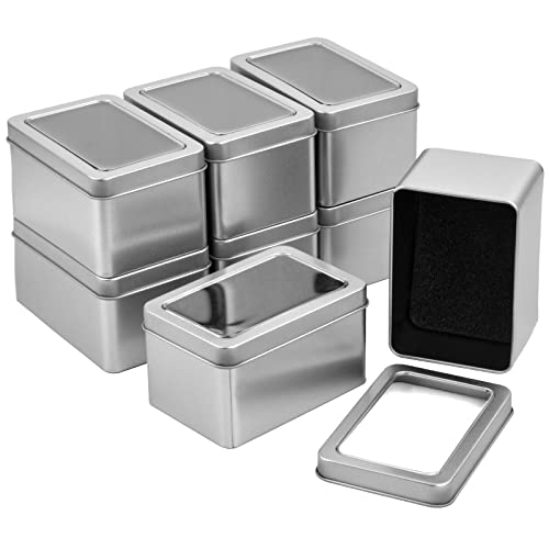 8Pcs Behälter mit Deckel,Kleine Aufbewahrungsbox,Mini Tragbare Blechdosen mit Klarem Fensterdeckel,Tin Metalldosen Container Rechteckig für Bonbons Geschenke, Perlen,Schmuck Zubehör(11x7.5x6cm) von Becanno