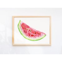 Wassermelonen Scheibe - Kunstdruck Moderne Aquarell Lebensmittel Illustration von BeccaBoyceStudio