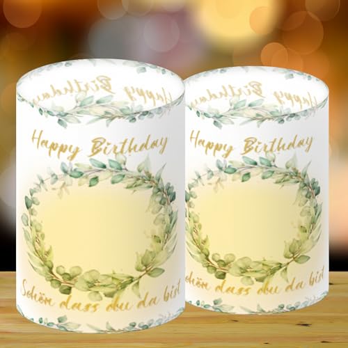 12 Windlicht Tischdeko Geburtstag Deko Universal Eukalyptus GrüN Happy Birthday Tischdeko, Mann Frau Geburtstag Geeignet FüR Teelichter Oder Kerzen Rente Deko von Beceto
