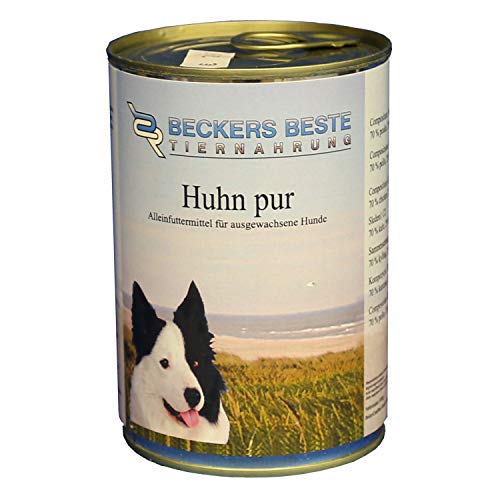 Beckers Beste Tiernahrung - getreidefrei Hundefutter Huhn pur 12x 410 g - Nassfutter für Hunde - Dosenfutter Allergie – Barf verzehrfertig- für große & kleine Hunde von Beckers Beste Tiernahrung