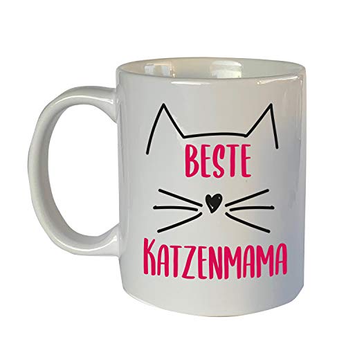 Beckers Beste Tiernahrung Tasse mit Motiv Spruch Beste Katzenmama 350ml - Lustige Teetassen - Kaffeetasse lustig - Geburtstagsgeschenk von Beckers Beste Tiernahrung
