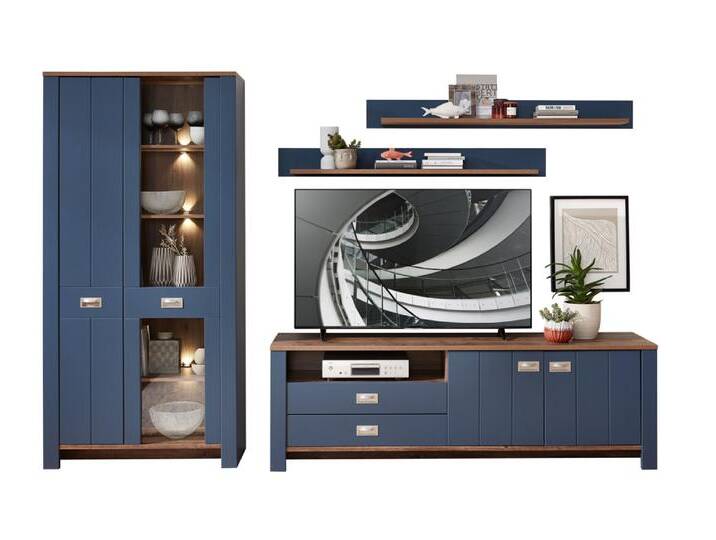 Innostyle Dijon Wohnwand Holzwerkstoff Parisian Blue/Haveleiche von Beckhuis Living