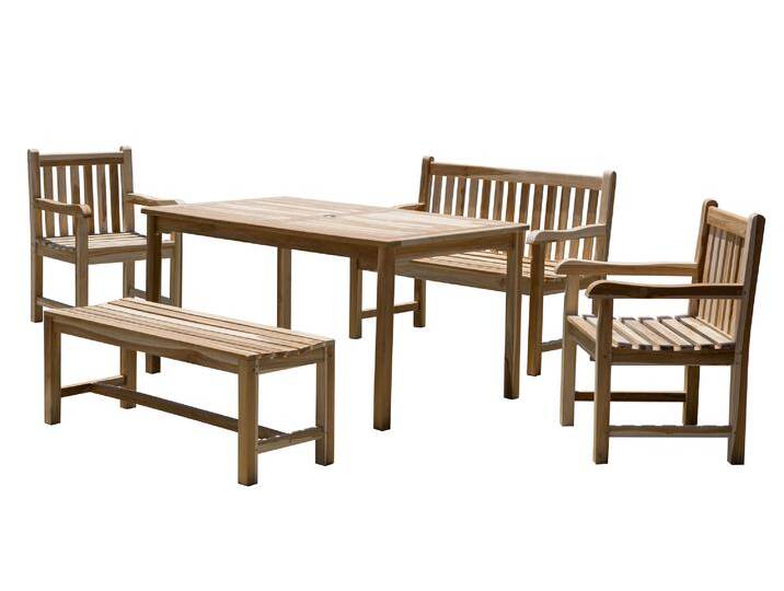 Möbilia Sitzgruppe 2 x Armlehnstühle + 1 Tisch + 2 x Bänke Teak von Beckhuis Living