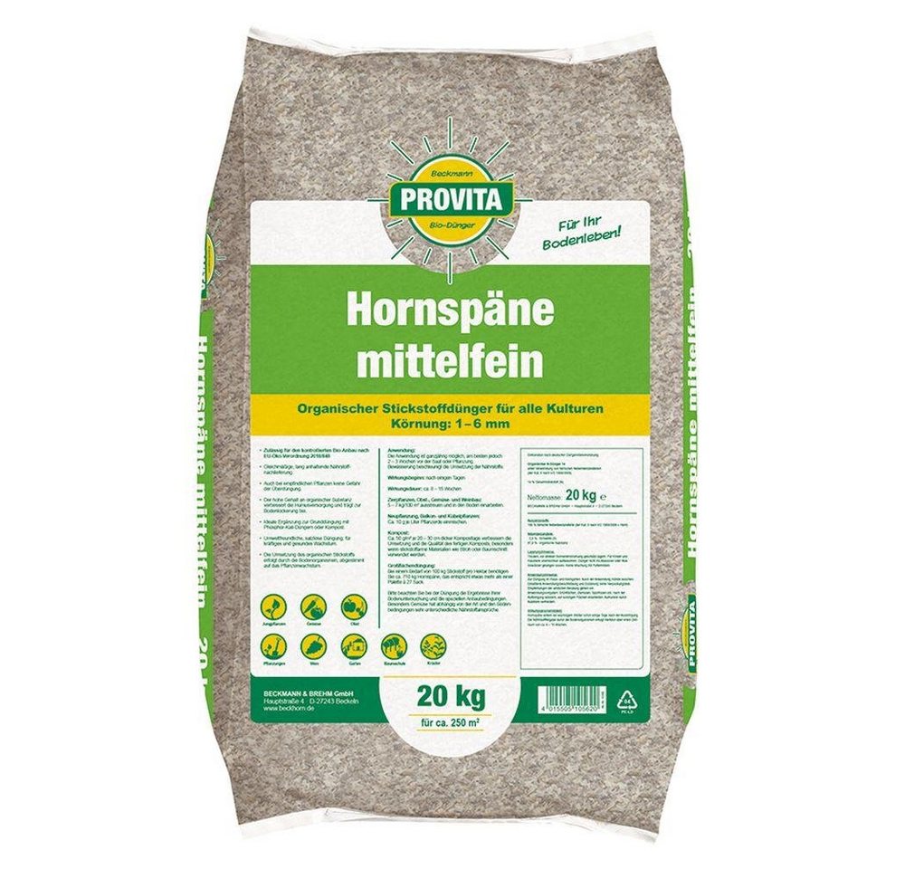 Beckmann PROVITA Bio-Dünger Gartendünger Hornspäne Horndünger Naturdünger SII mittelfein, 1 - 6 mm 20 kg Sack von Beckmann PROVITA Bio-Dünger