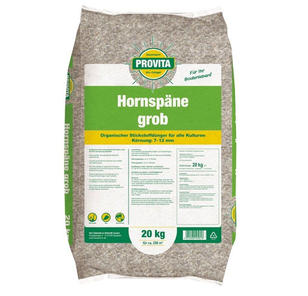 Beckmann PROVITA Bio-Dünger Gartendünger Hornspäne Horndünger Naturdünger SIII grob, 7 - 12 mm 20 kg Sack von Beckmann PROVITA Bio-Dünger