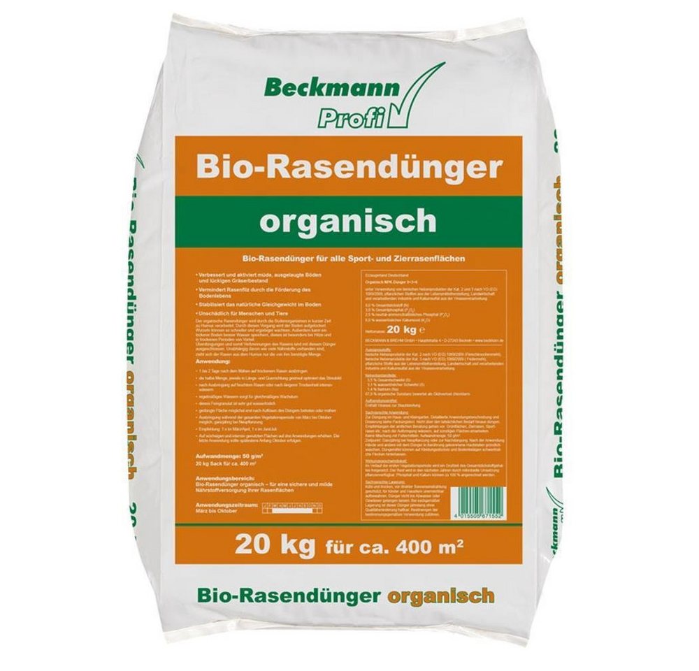 Beckmann Profi Rasendünger Bio Rasendünger organisch 9+3+6 20 kg Sack von Beckmann Profi